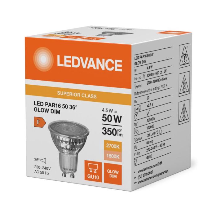 Ledvance GU10 4,5W Dim To Warm 1800K-2700K 36°