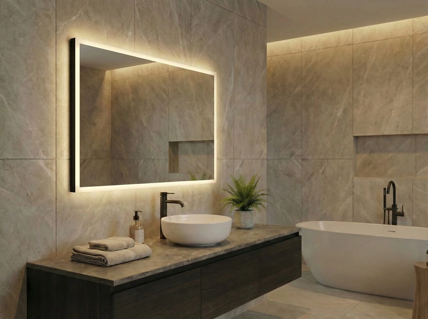 Specchio LED rettangolare con cornice – luce diretta/indiretta