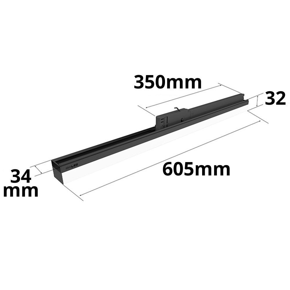 Luce lineare LED 3PH 60cm 20W 3000K nero