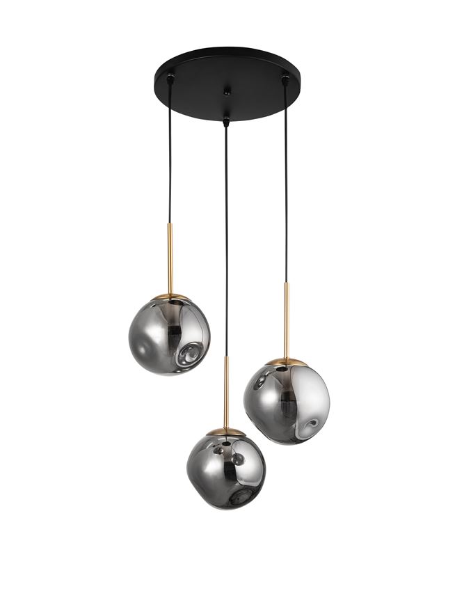 Lampada a sospensione 3xØ15 vetro fumé/oro