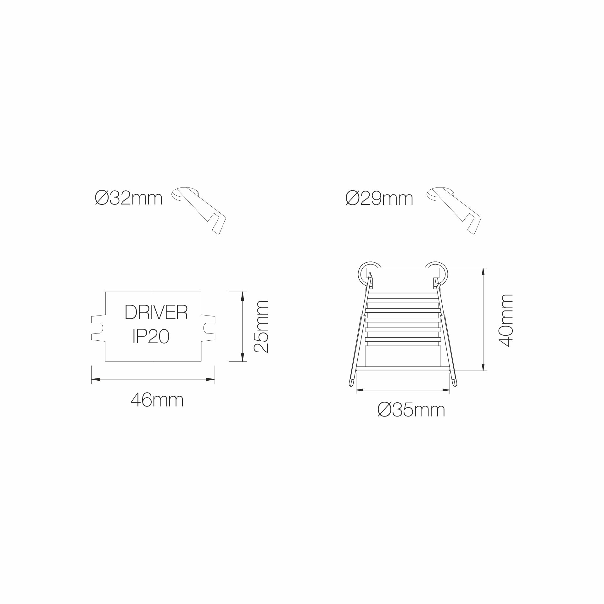 LED incasso mini 35x35mm IP65 nero