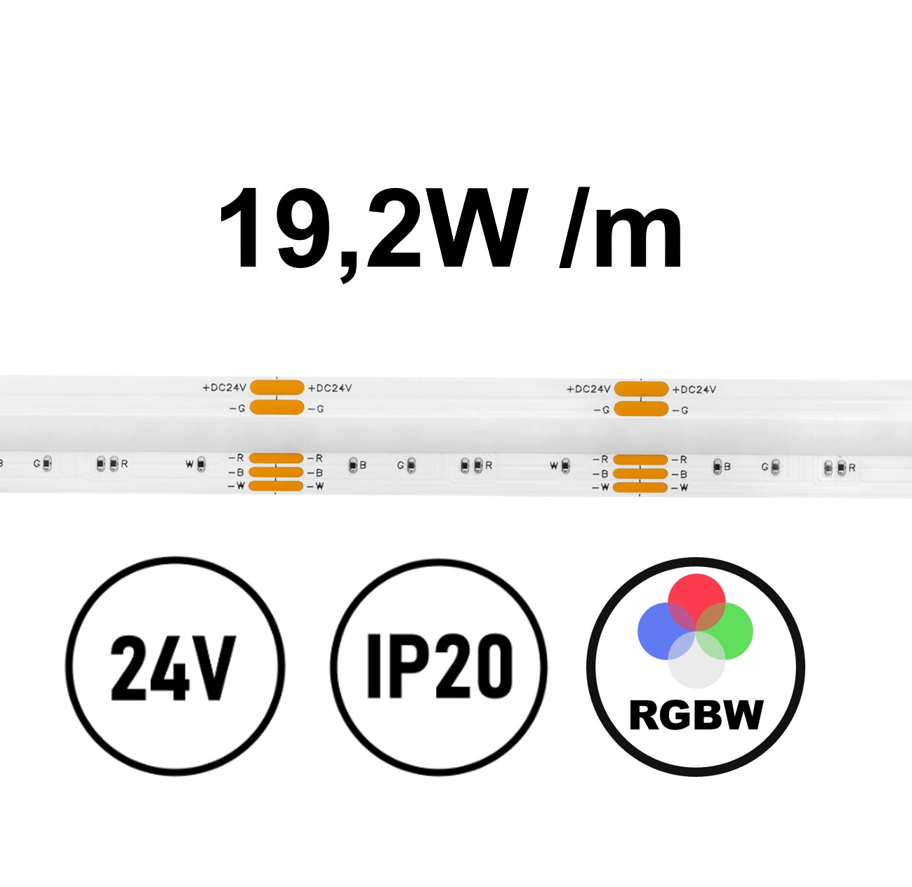 Striscia LED COB RGB+WW 19,2W IP20 24V