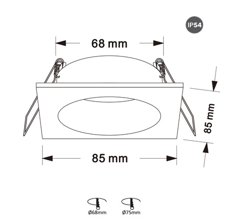 Faretto da incasso IP54 bianco GU10 quadrato