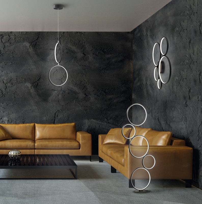lampada da terra LED anelli neri