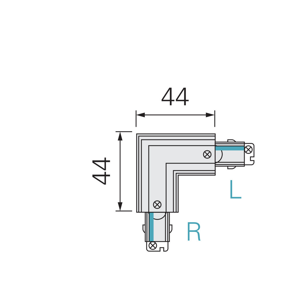 Connettore a L destro nero 1PH Mini