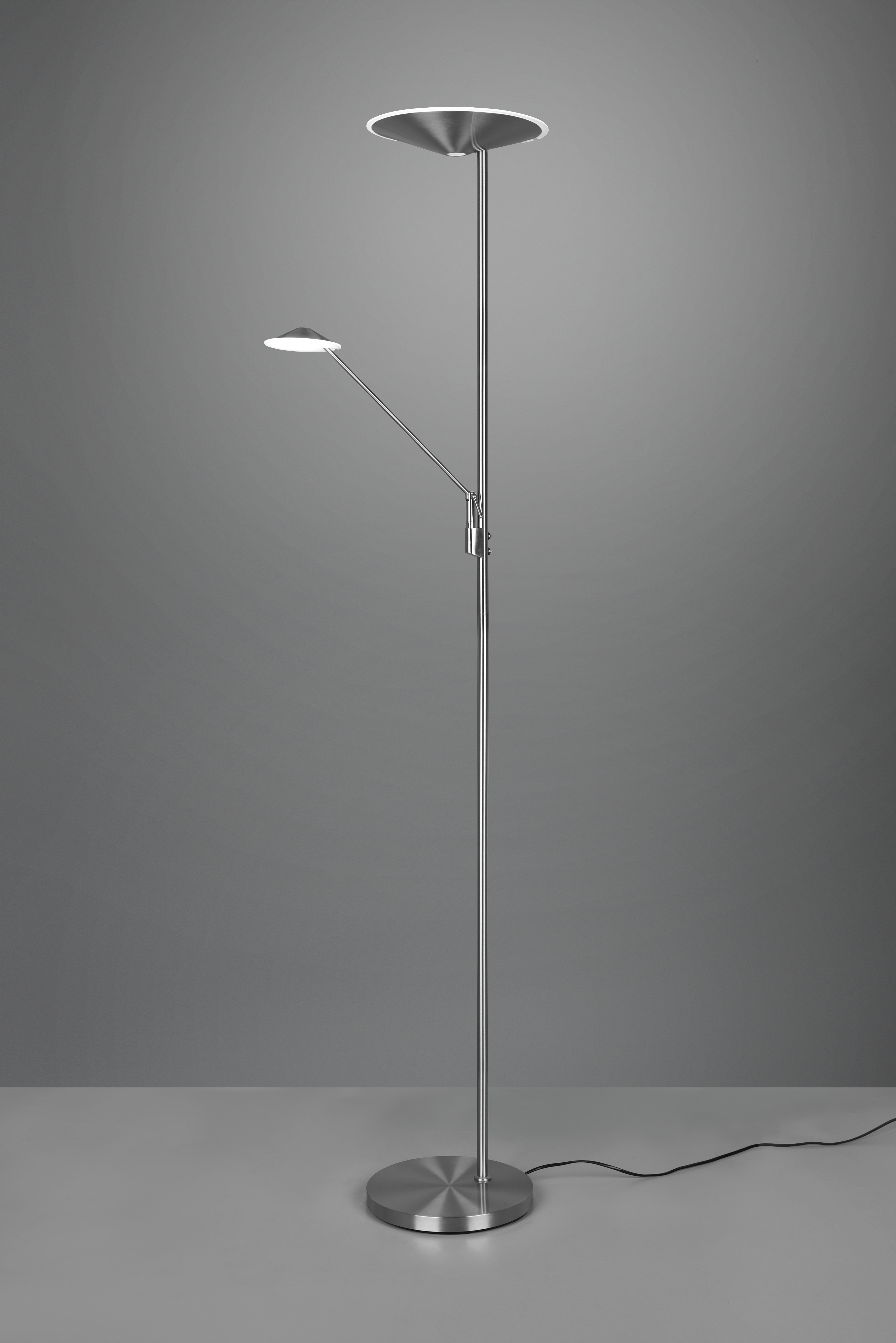Lampada da terra LED Nickel con luce di lettura