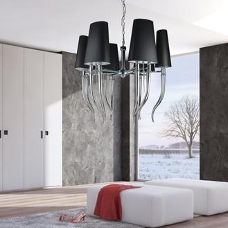 Lampadario Ø94 tessile nero/cromo