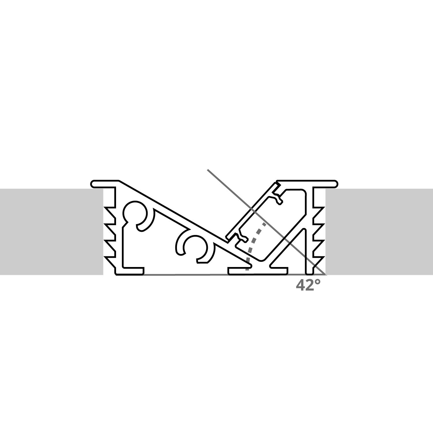 Profilo LED da incasso 42° nero + cover opale