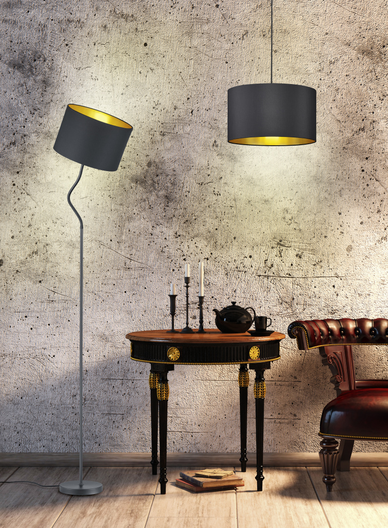 Lampada da terra tessile nero/oro 1xE27
