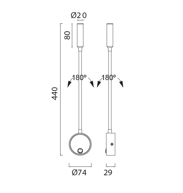 Lampada da lettura a LED bianca 3W braccio flessibile