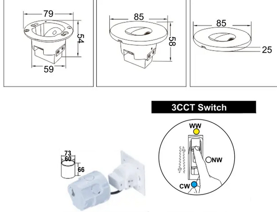 LED incasso parete nero Ø85mm 3W 120lm 38° IP44