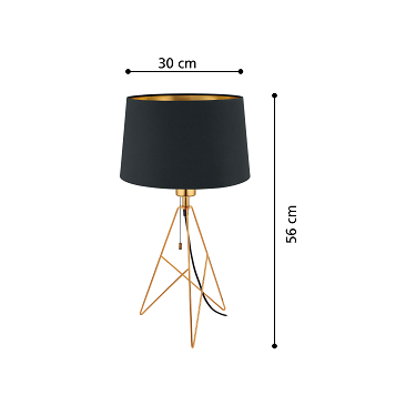 Lampada da tavolo tessile nero/ottone 1xE27