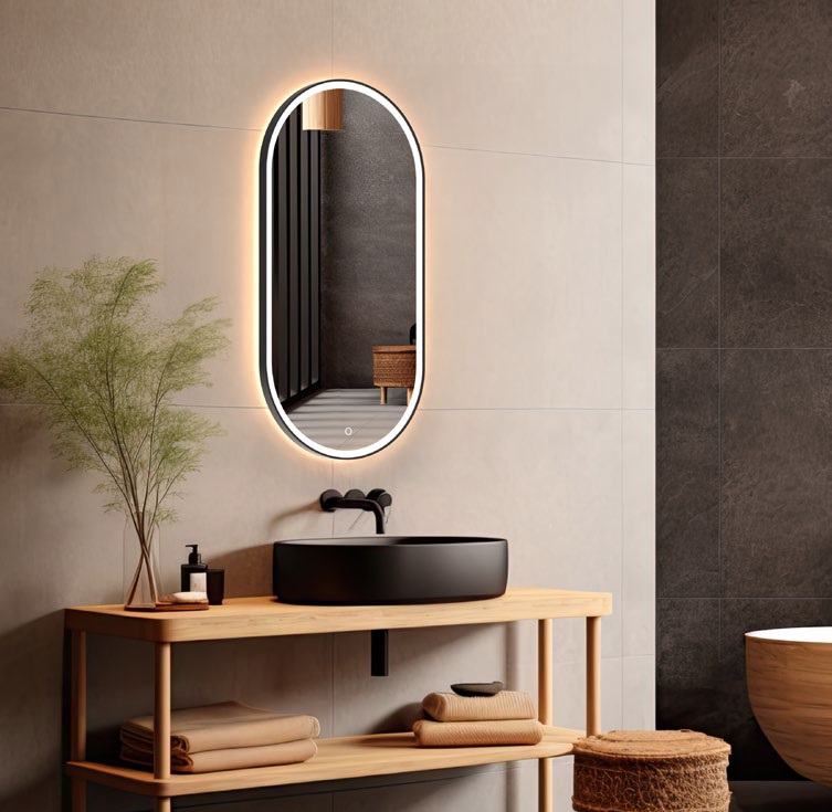 Specchio LED ovale con cornice - diretto/indiretto