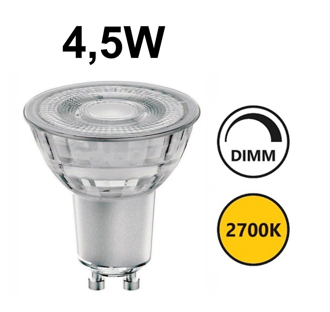 LED GU10 Osram Vetro 4,5W 2700K 36° dimmerabile