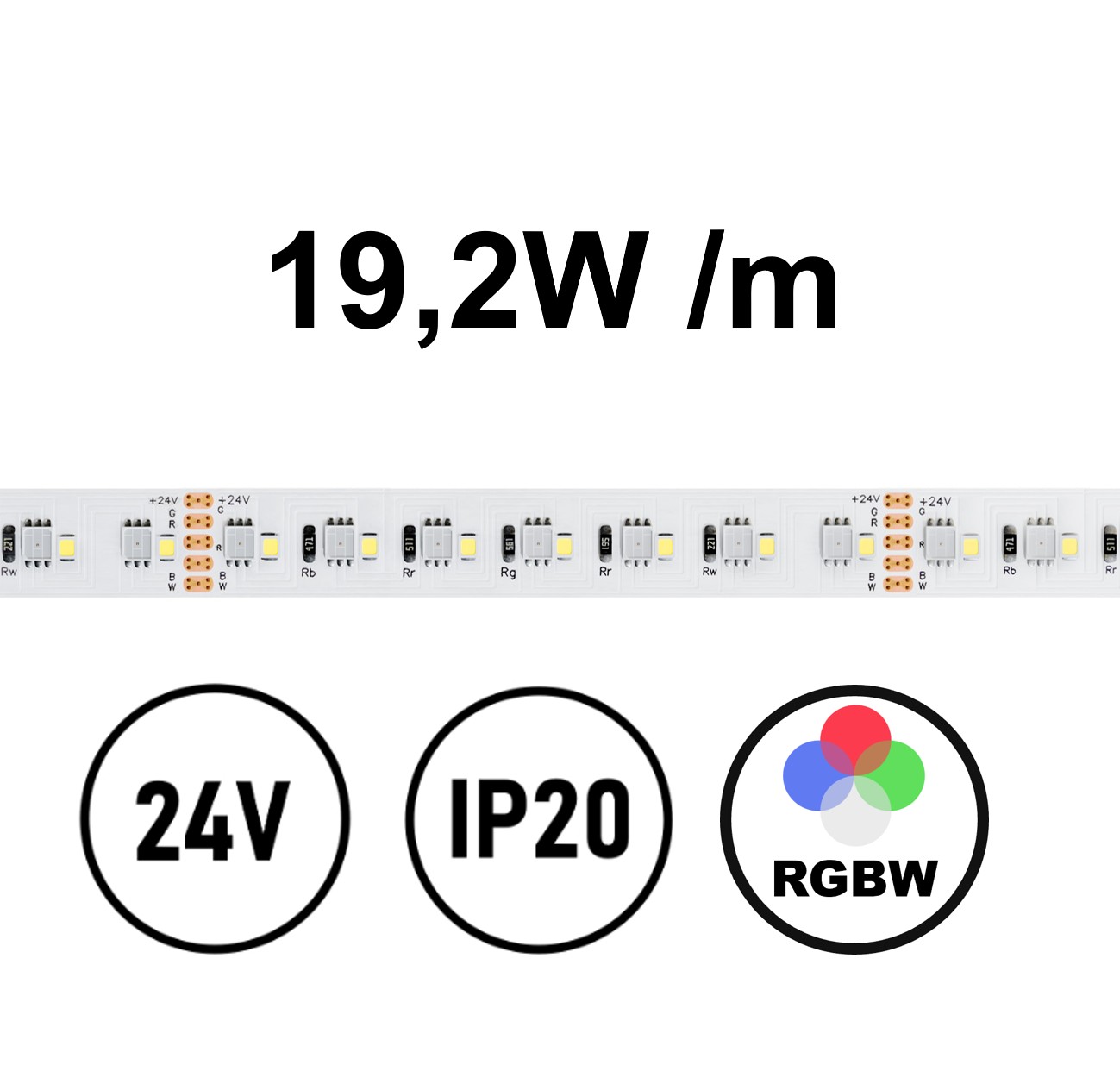 Striscia LED RGB+WW 19,2W IP20 24V