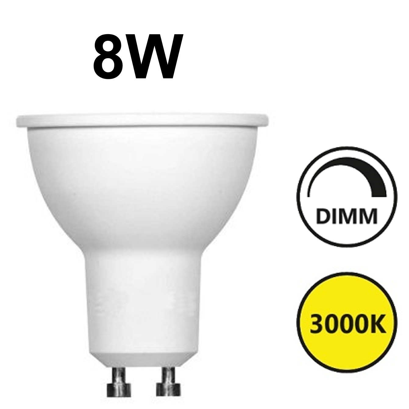 LED GU10 bianco 8W 3000K 60° dimmerabile