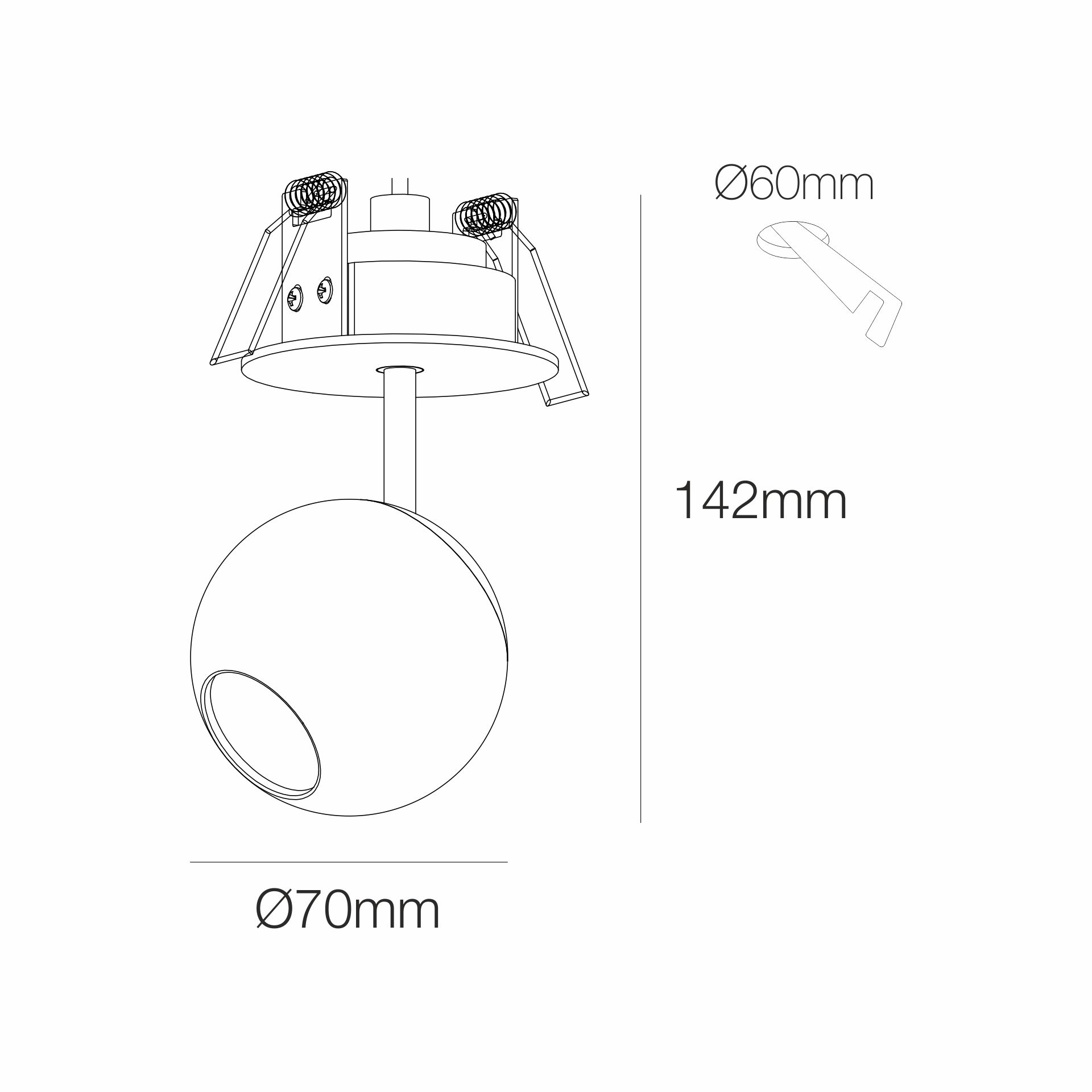 LED incasso a sfera Ø70mm bianco 3000K