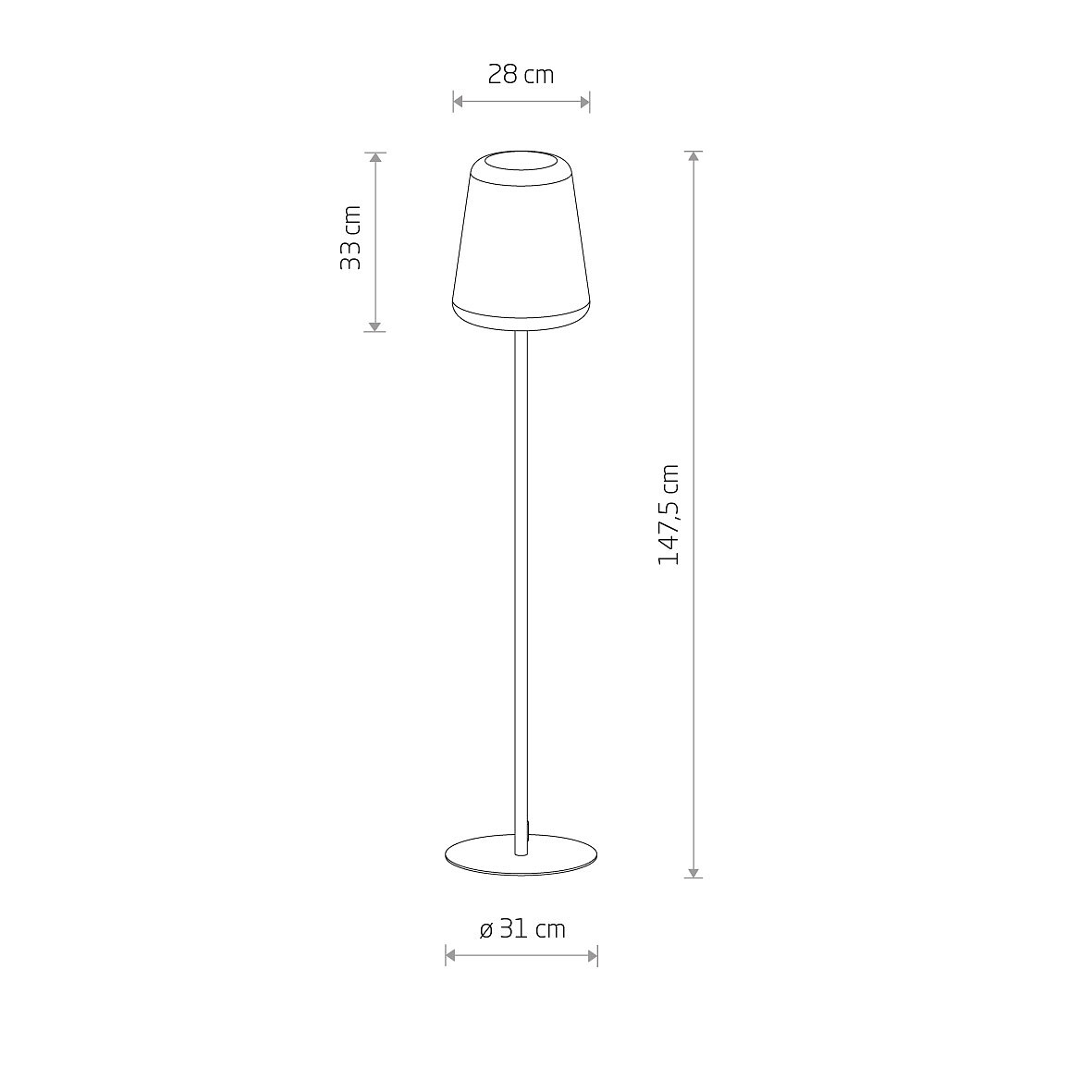 lampada da terra IP44 nero/opale 147cm
