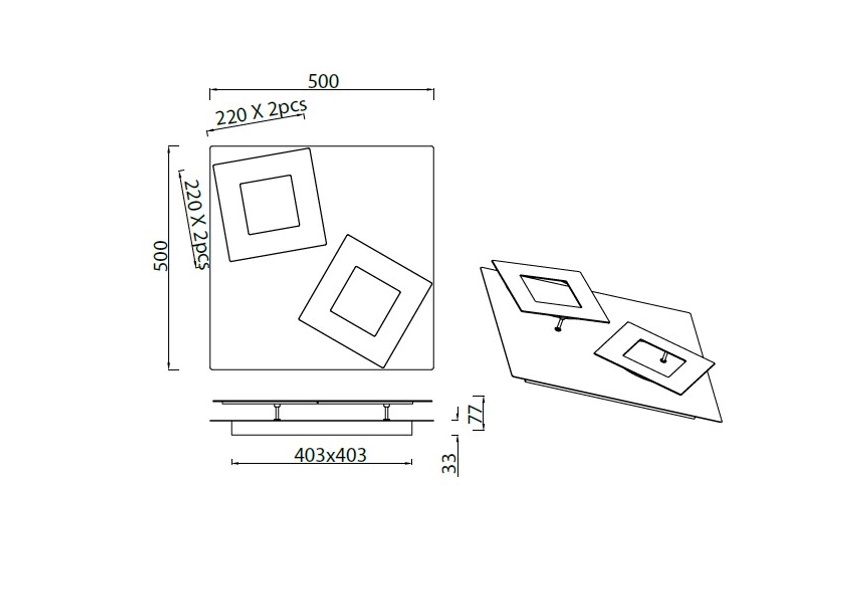 Luce LED nero/oro 50x50