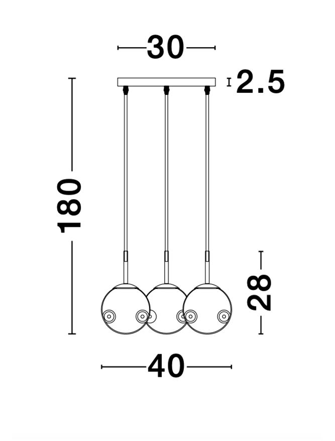 Lampada a sospensione 3xØ15 vetro fumé/oro