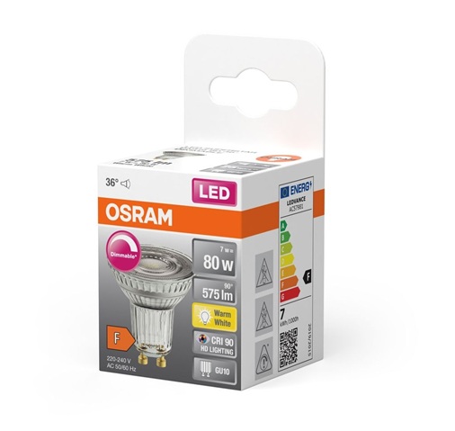 LED GU10 Osram Glas 7W 2700K 36° dimmbar