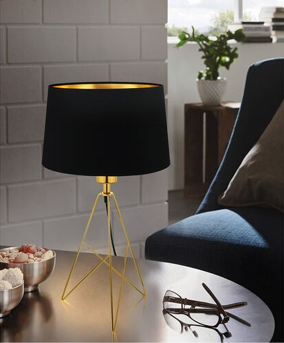 Lampada da tavolo tessile nero/ottone 1xE27