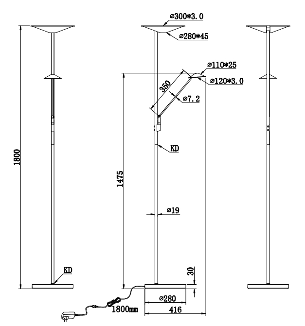 Lampada da terra LED Nickel con luce di lettura