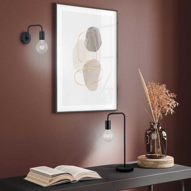 Lampada da parete 1xE27 con interruttore nero