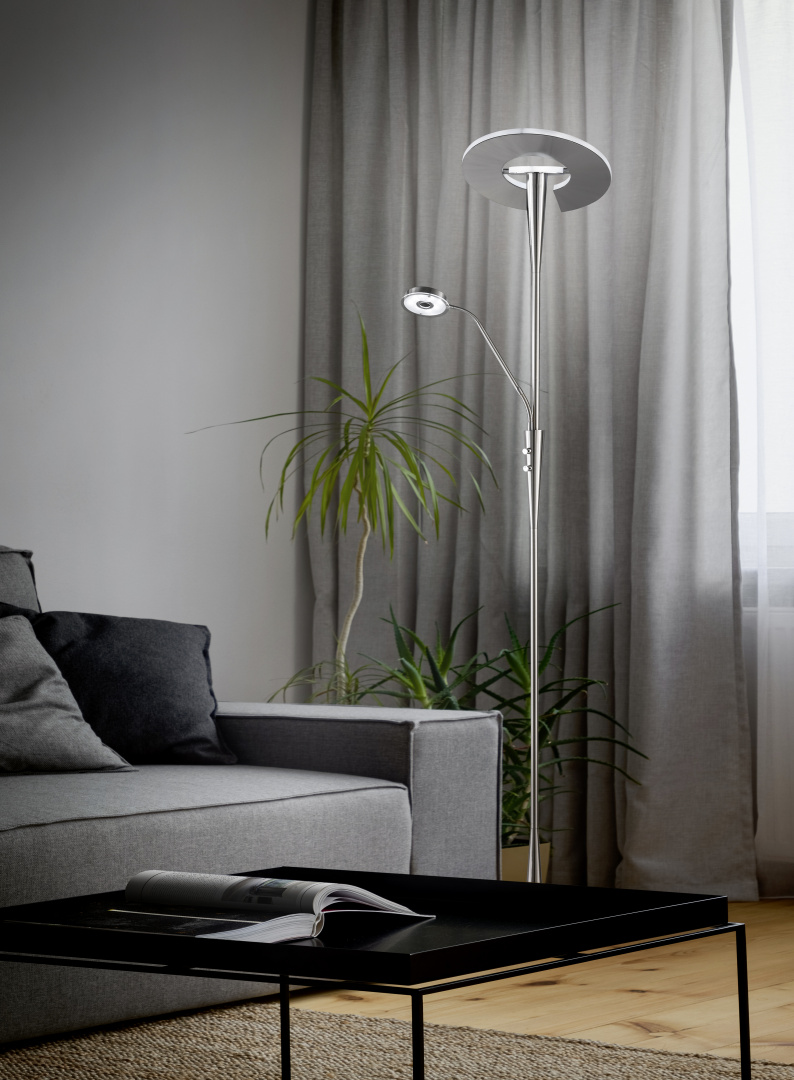 Lampada da terra LED Nickel con luce di lettura