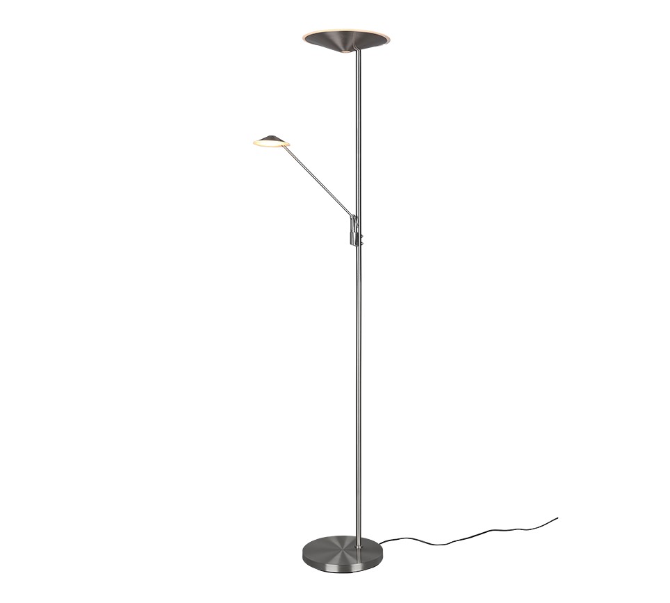 Lampada da terra LED Nickel con luce di lettura