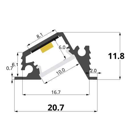 Profilo da incasso LED nero 70° + copertura opale