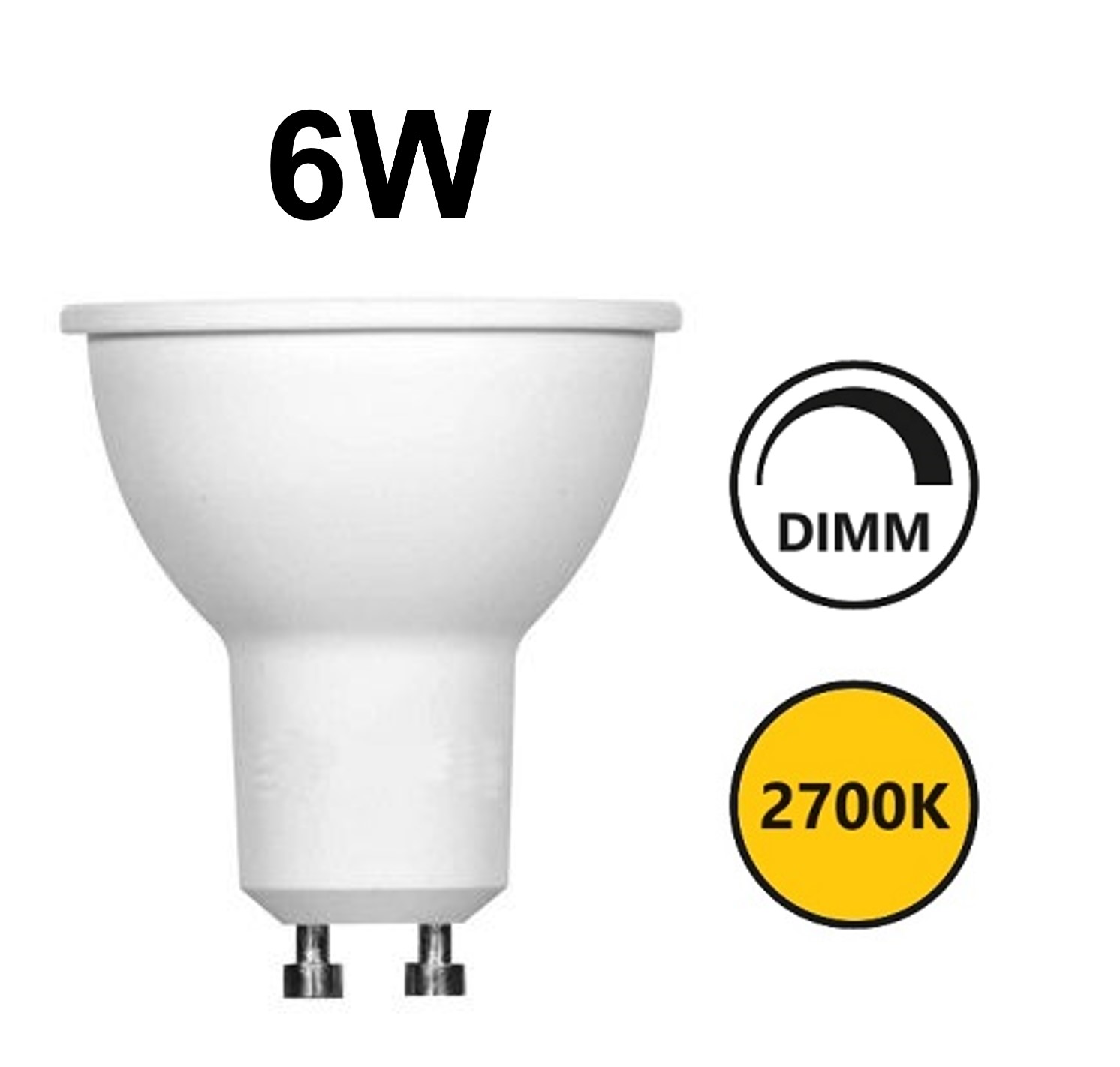 LED GU10 bianco 6W 2700K 60° dimmerabile