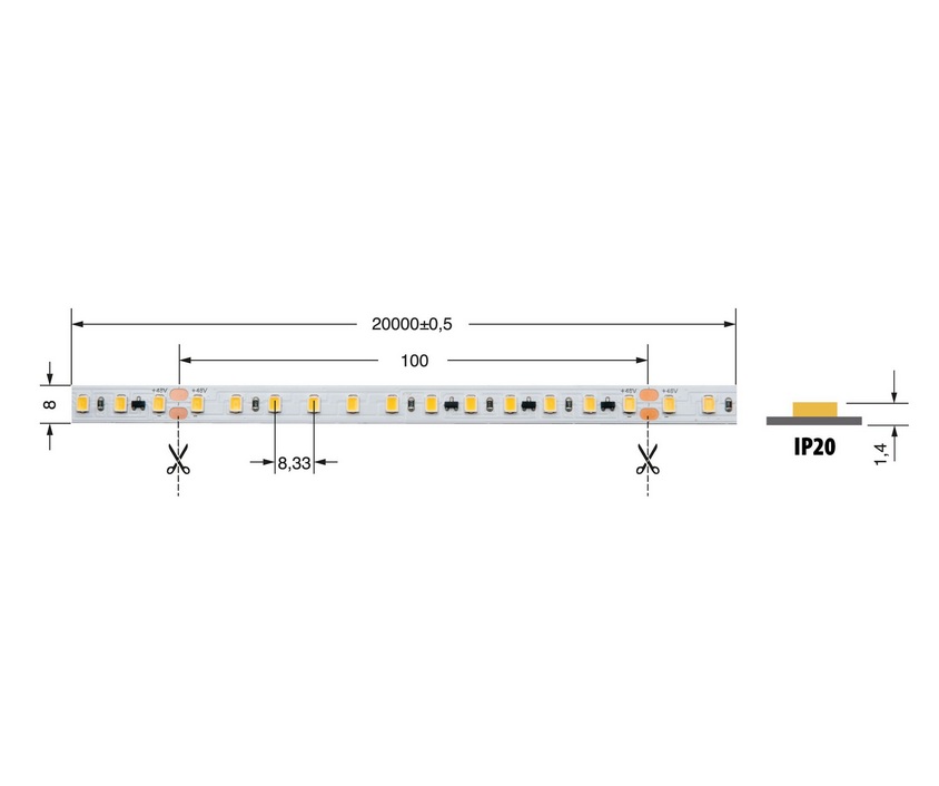 Striscia LED 8W IP20 48V