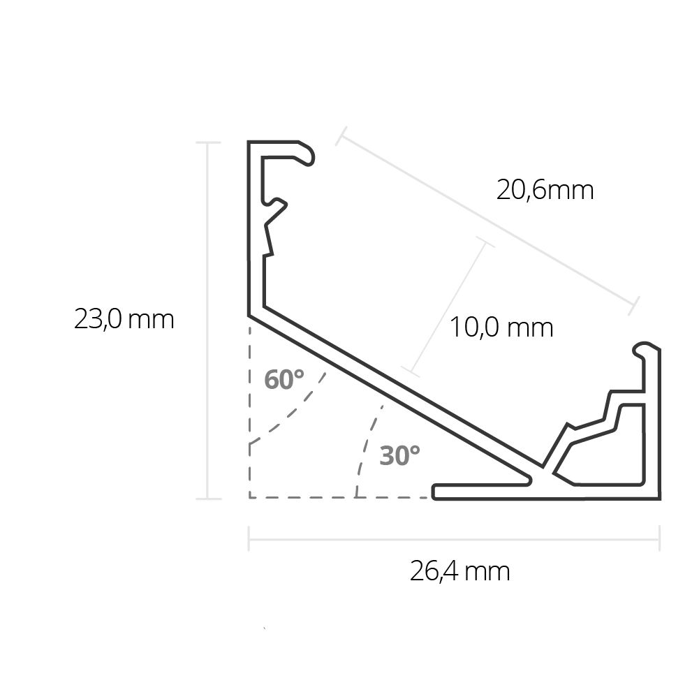 Profilo LED angolare 30°/60° nero
