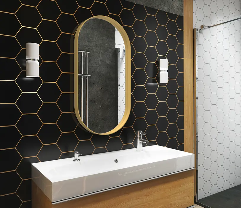 LED Spiegel oval mit Rahmen versetzt - ohne Beleuchtung