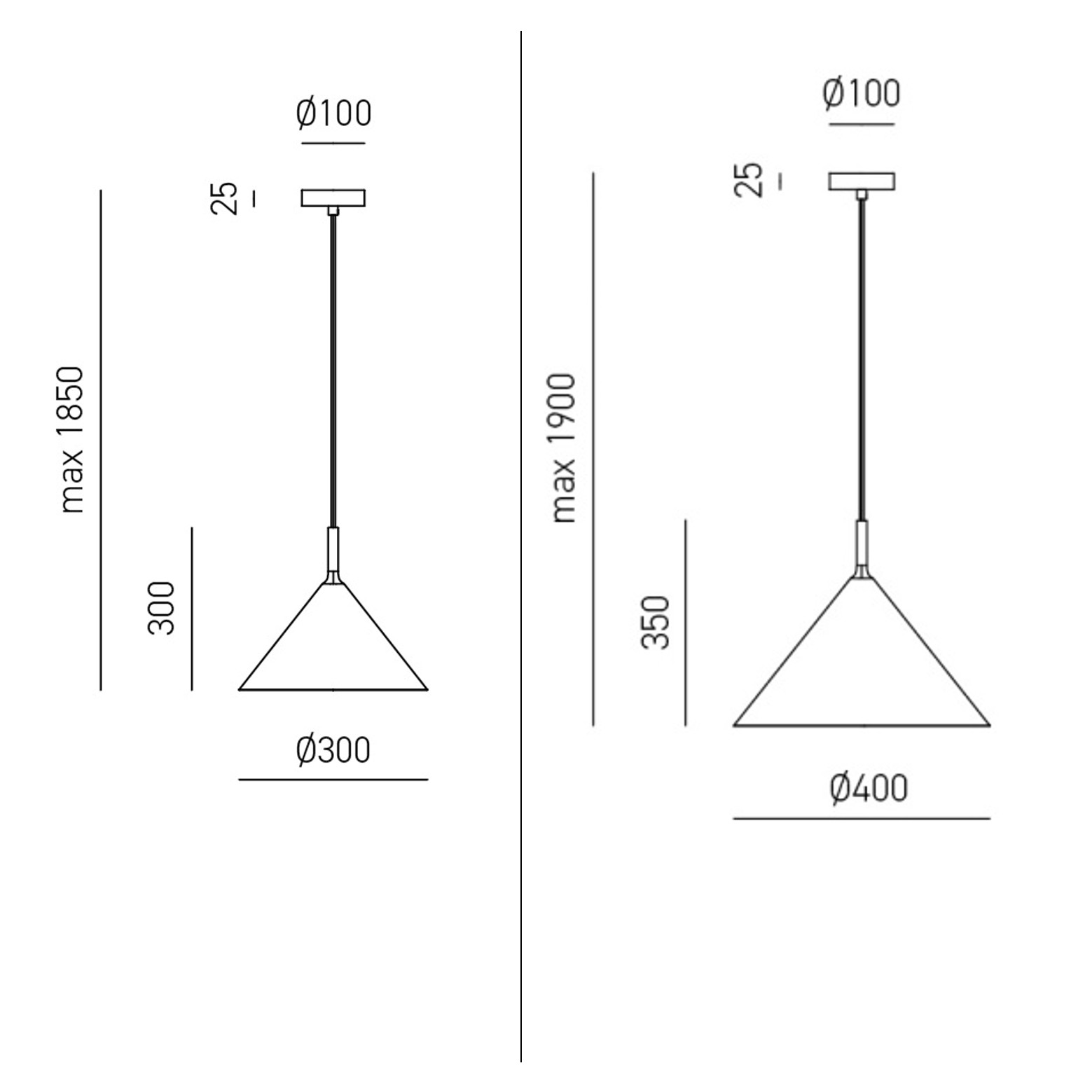 Lampada a sospensione E27 conica nera