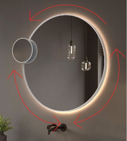 Specchio LED con cornice e specchio girevole - indiretto