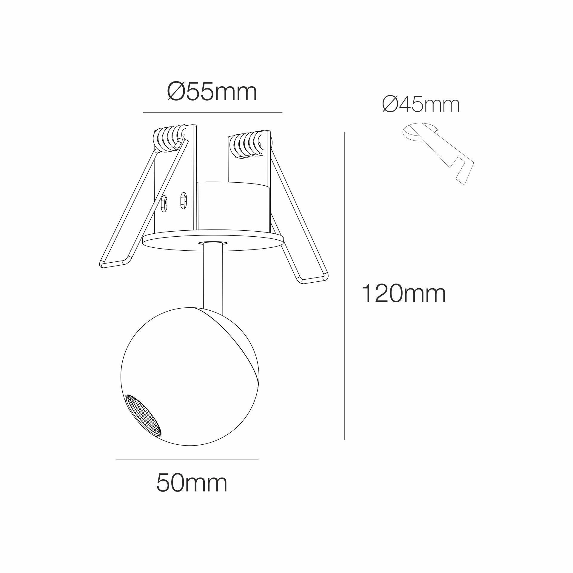 LED incasso a sfera Ø50mm bianco 3000K