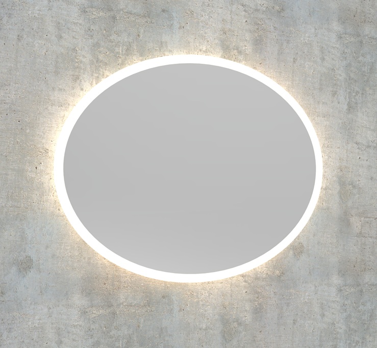 LED Spiegel oval ohne Rahmen Rand sandgestrahlt