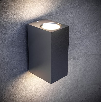 Wandleuchte schwarz eckig 2xGU10 IP54
