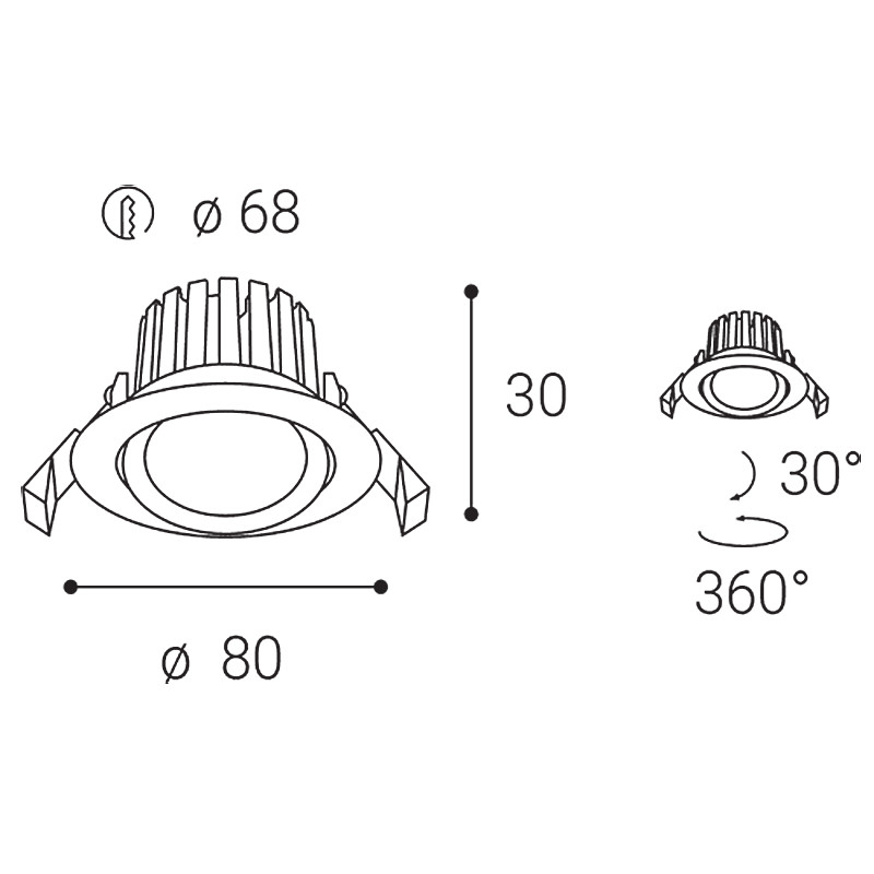 Faretto da incasso LED IP65 nero 3000K