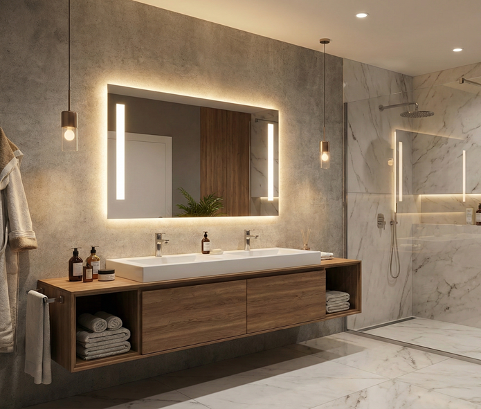 Specchio LED quadrato senza cornice - luce diretta/indiretta