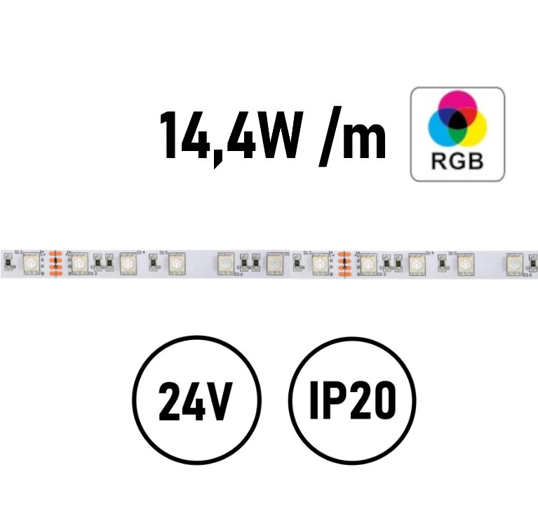 Striscia LED RGB 14,4W IP20 24V