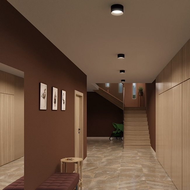 Plafoniera LED nero – ottica opale arretrata